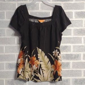 NANI Hawaii Women's Black Boxy Tropical Print Blouse Size XL